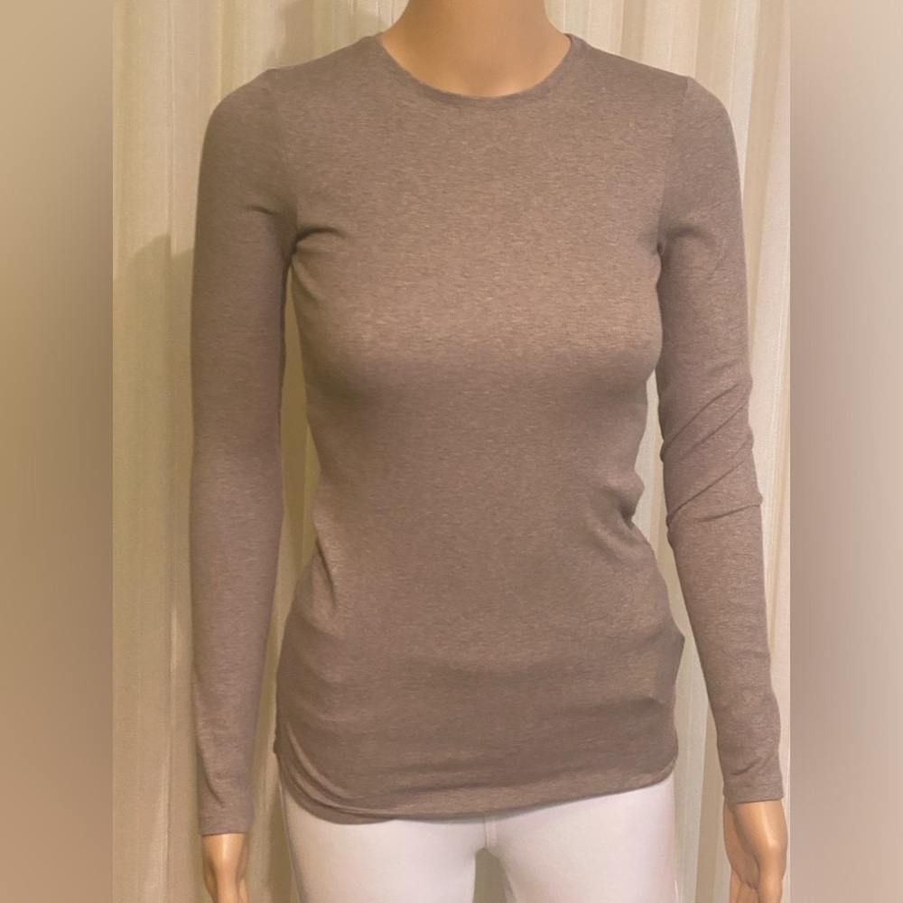Brunello Cucinelli Mushroom Cotton Blend Top Size XS Round Neck Long Sleeve